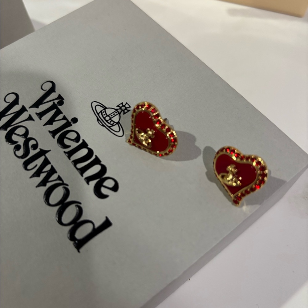 Vivienne Westwood Gold and Red Heart Earrings - Picture 4 of 6